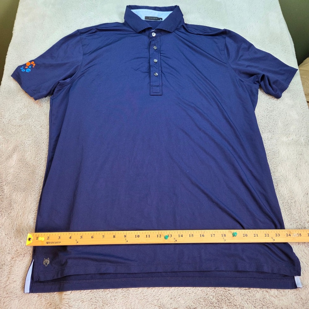 Greyson Golf Polo Shirt Mens XL Short Sleeve Wolf Logo Performance Navy Blue
